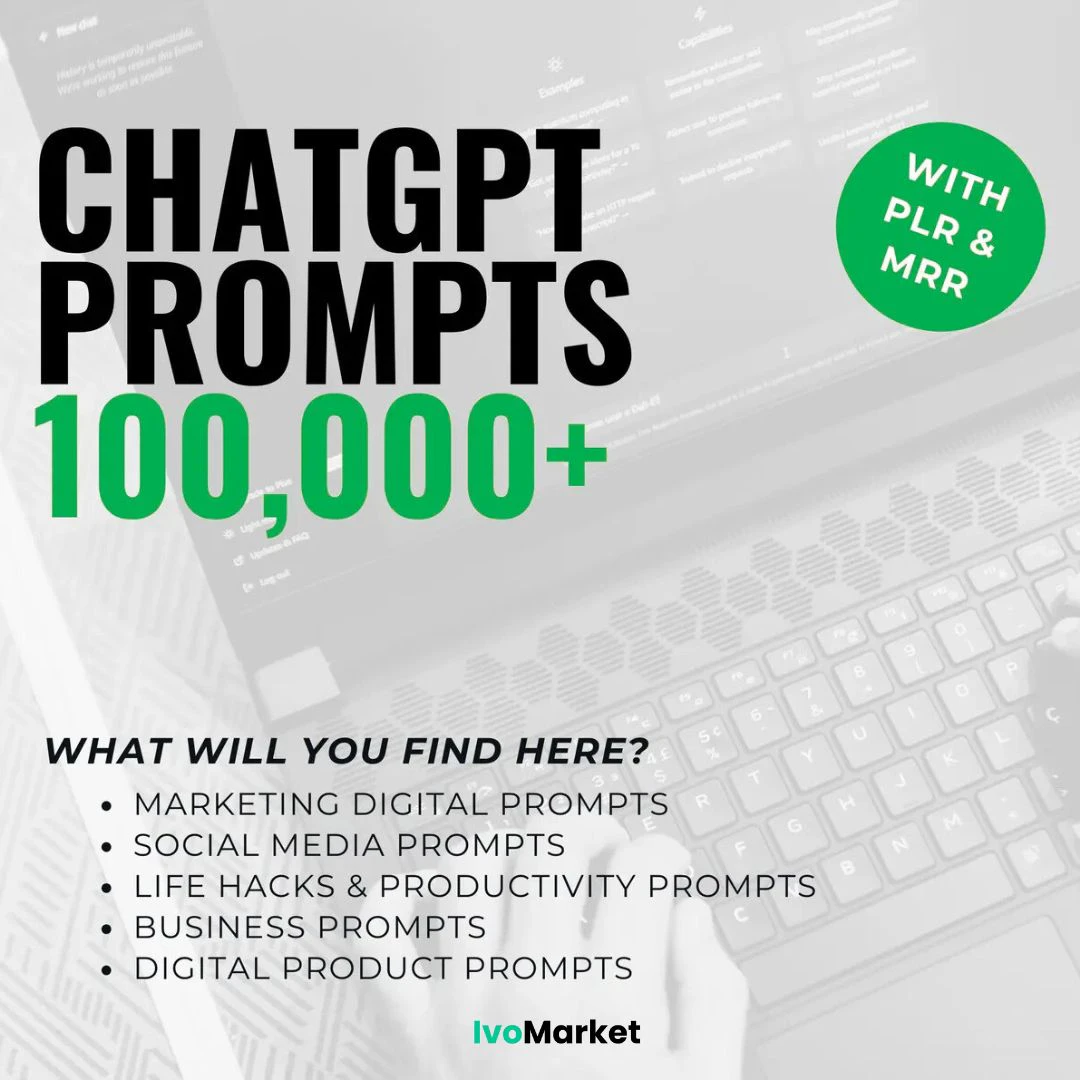 100K ChatGPT Prompts PLR – AI Prompts for Business, Marketing, Social Media & Automation Tools