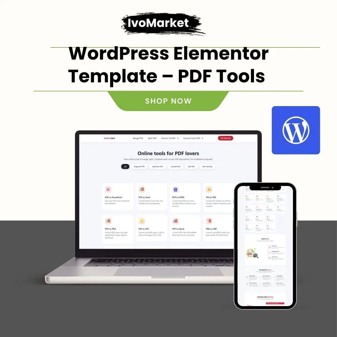 WordPress Elementor PDF Tools Template –  SaaS Website | Elementor Kit Included