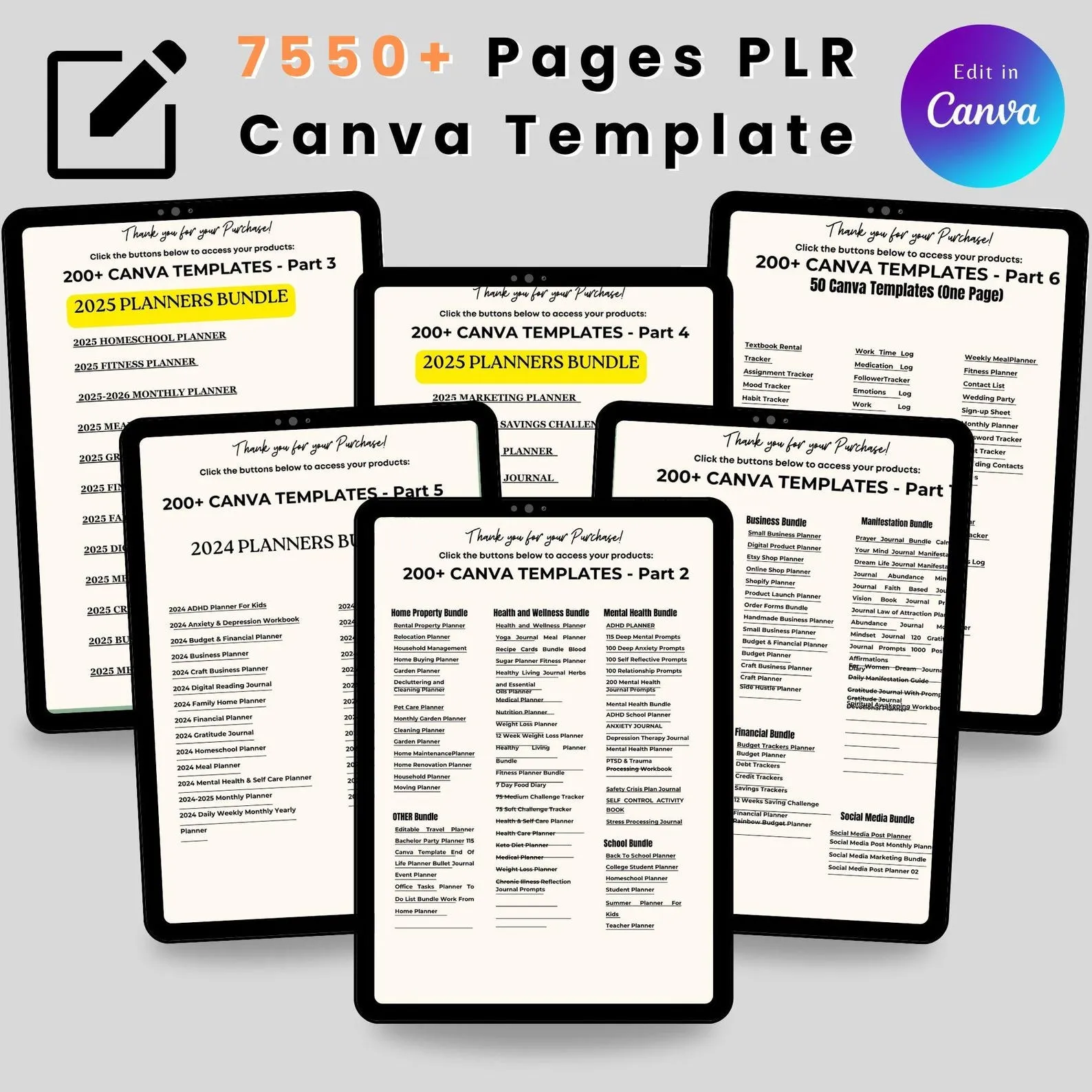 7550+ Pages PLR Canva Template Bundle with Master Resell Rights