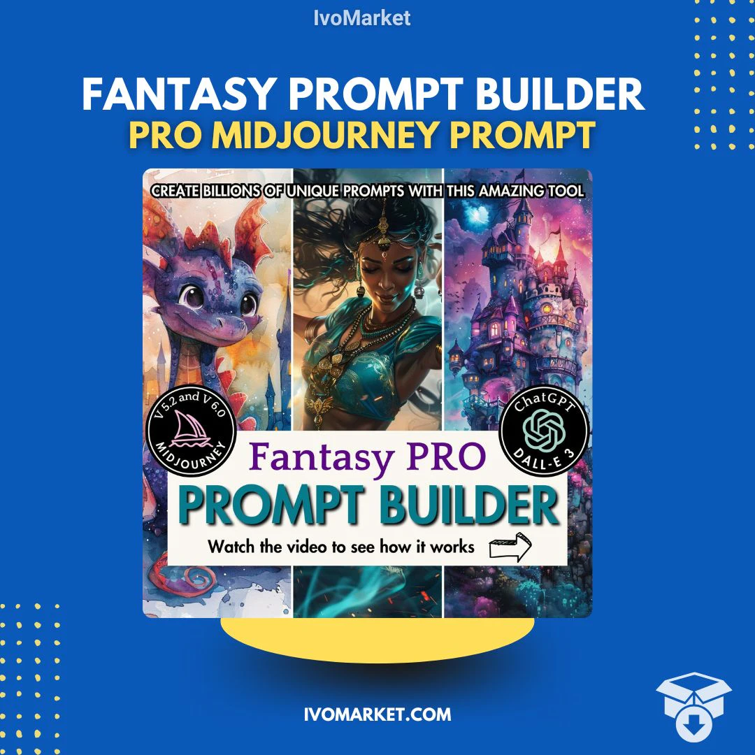 Fantasy Prompt Builder PRO for Midjourney v6 and DALL-E 3 - Digital Download (PDF)