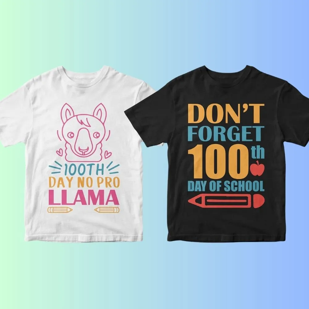 100 Days of School 50 Editable T-shirt Designs