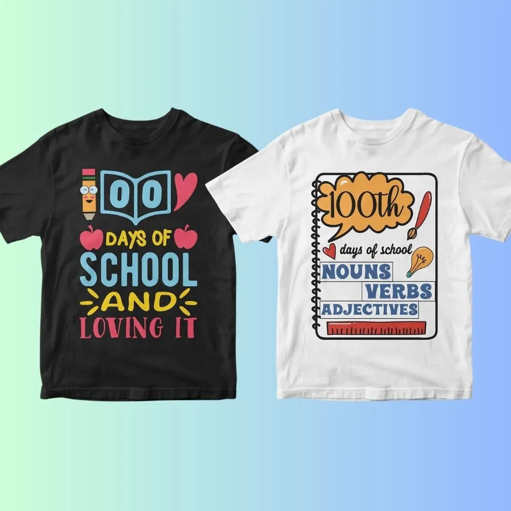 100 Days of School 50 Editable T-shirt Designs