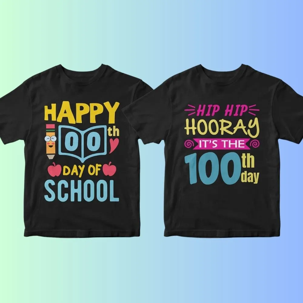 100 Days of School 50 Editable T-shirt Designs