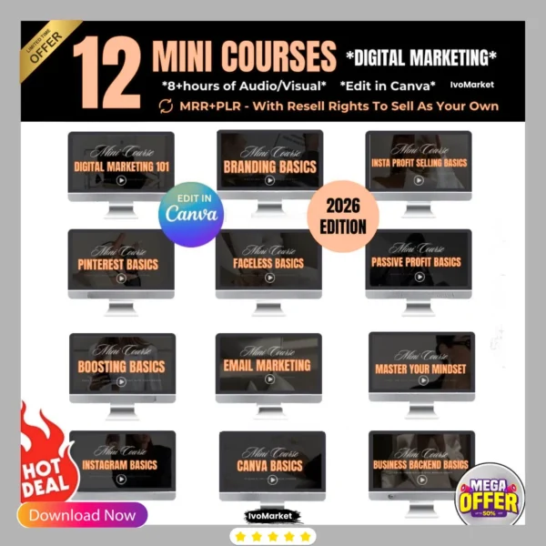 Digital Marketing 12 Mini Courses Bundle PLR & MRR